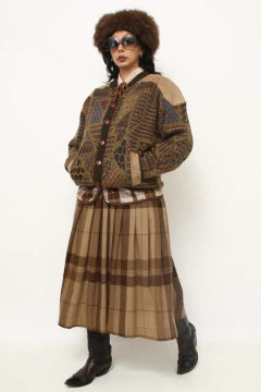 Cardigan lã com recorte couro estampado - loja online