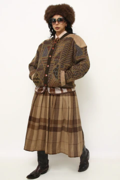 Cardigan lã com recorte couro estampado na internet