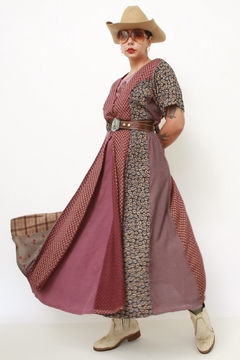 Vestido midi western flores viscose