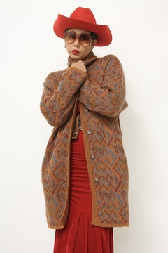 Cardigan grosso tricot estampa 70´s - Capichó Brechó