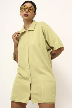 Vestido tricot verde estilo camisa - comprar online