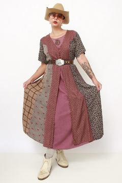 Vestido midi western flores viscose - comprar online