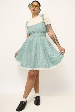 Vestido verde xadrez com laço - loja online