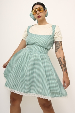Vestido verde xadrez com laço