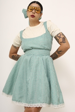 Vestido verde xadrez com laço - Capichó Brechó