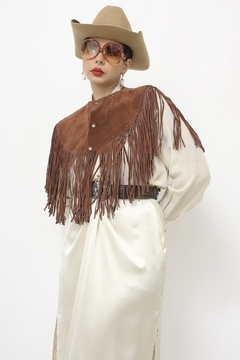 Pala marrom couro franja western - comprar online