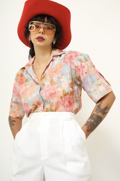 Camisa rosa com azul manga curta - comprar online