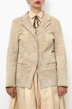 Blazer couro recortes bege vintage - comprar online