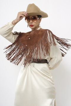 Pala marrom couro franja western - comprar online