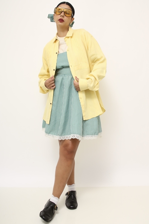 Camisa 100% linho amarelo vintage