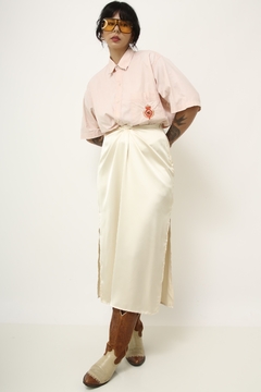 Camisa rosa bordado bolso classica
