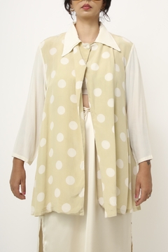 Camisa Seda poa vintage ombreira