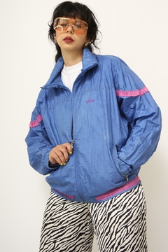 Jaqueta Nylon vintage azul com rosa BORDADO COSTAS - loja online
