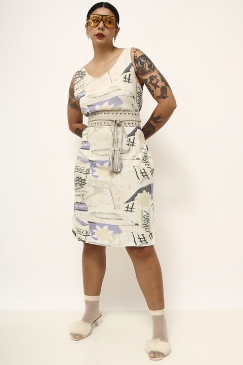Vestido estampado creme DETALHES LAVANDA