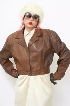 Jaqueta couro marrom rec quadrado - Capichó Brechó