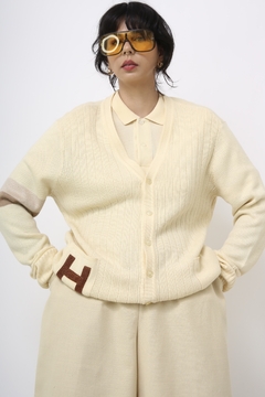 Tricot acriclico creme letra vintage veneza