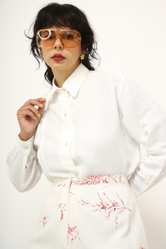 Camisa linho branca classica textura - comprar online