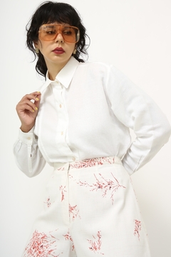 Camisa linho branca classica textura