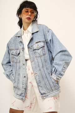 Jaqueta jeans classica vintage costura ocre