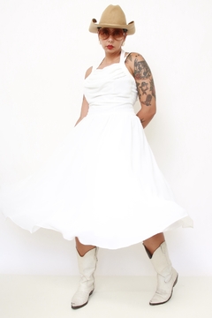 Vestido branco midi chiffon - Capichó Brechó