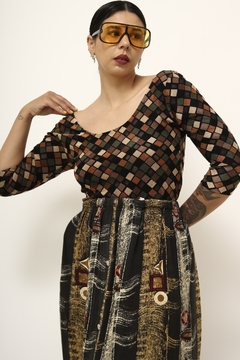 Blusa xadrez vintage justa manga 7/8