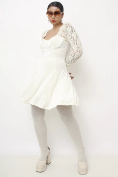 Vestido Durian off white busto e manga renda - Capichó Brechó