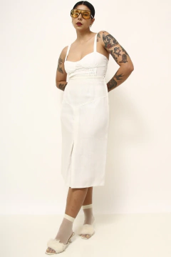 Saia midi estilo linho cintura alta - comprar online