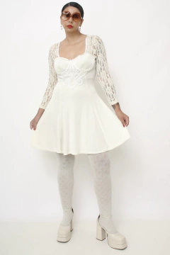 Vestido Durian off white busto e manga renda