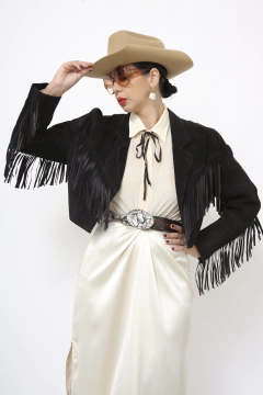 Jaqueta couro camurça cropeed franja western - comprar online
