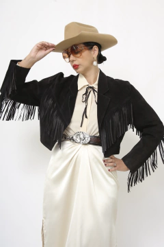 Jaqueta couro camurça cropeed franja western - comprar online