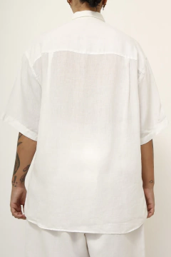 Camisa branca linho vintage bolso