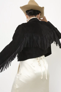 Jaqueta couro camurça cropeed franja western - comprar online