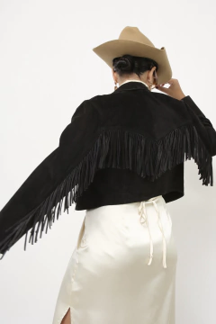 Jaqueta couro camurça cropeed franja western - comprar online