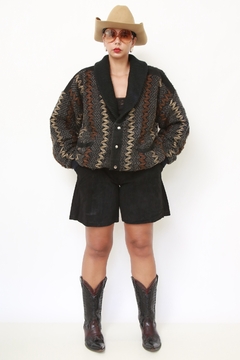 Jaqueta tricot bomber recorte camurça 80´s