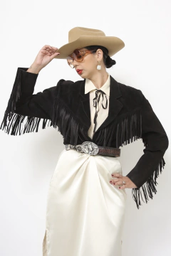 Jaqueta couro camurça cropeed franja western - comprar online