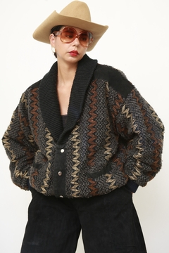 Jaqueta tricot bomber recorte camurça 80´s - Capichó Brechó