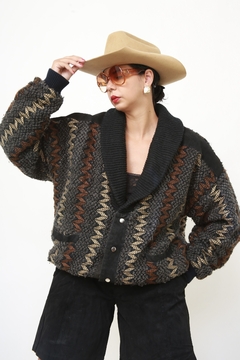 Jaqueta tricot bomber recorte camurça 80´s