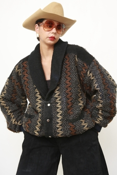 Jaqueta tricot bomber recorte camurça 80´s - comprar online