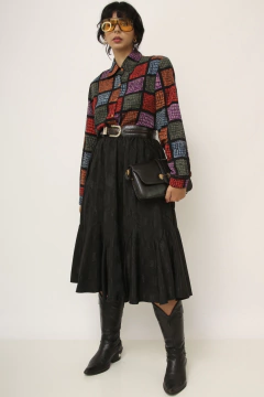Saia preta vintage midi recortes - loja online