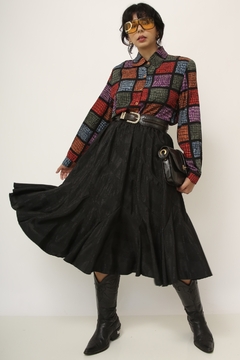 Saia preta vintage midi recortes