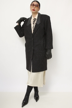 Casaco preto lã gola couro - comprar online