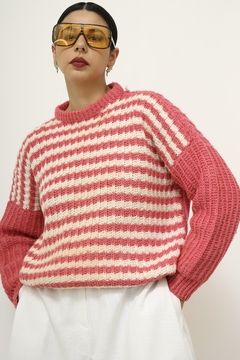 Pulover rosa listras vintage - Capichó Brechó