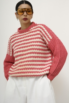 Pulover rosa listras vintage