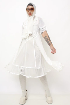 Penhoar + Camisola renda babados vintage - Capichó Brechó