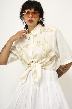 Camisa linho creme estampa bege cowboy - comprar online