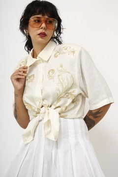 Camisa linho creme estampa bege cowboy