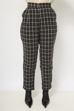 Calça xadrez vintage preta cintura alta - Capichó Brechó