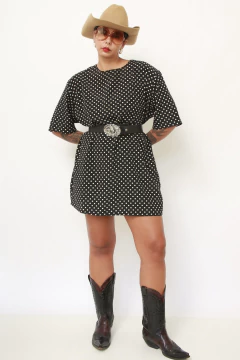 Camisa vestido poa preta - comprar online