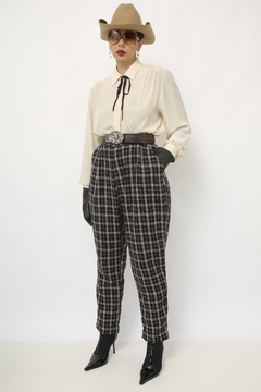 Calça xadrez vintage preta cintura alta - comprar online