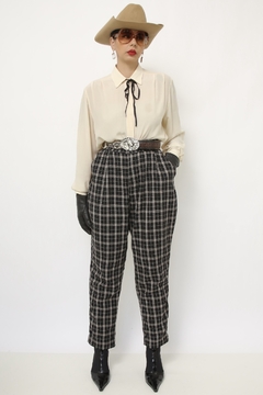 Calça xadrez vintage preta cintura alta